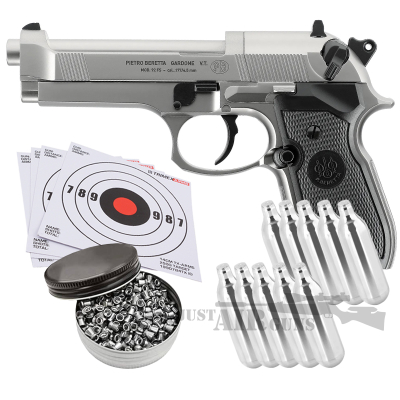 Beretta 92F Nickel 177 CO2 Air Pistol Bundle Set 25