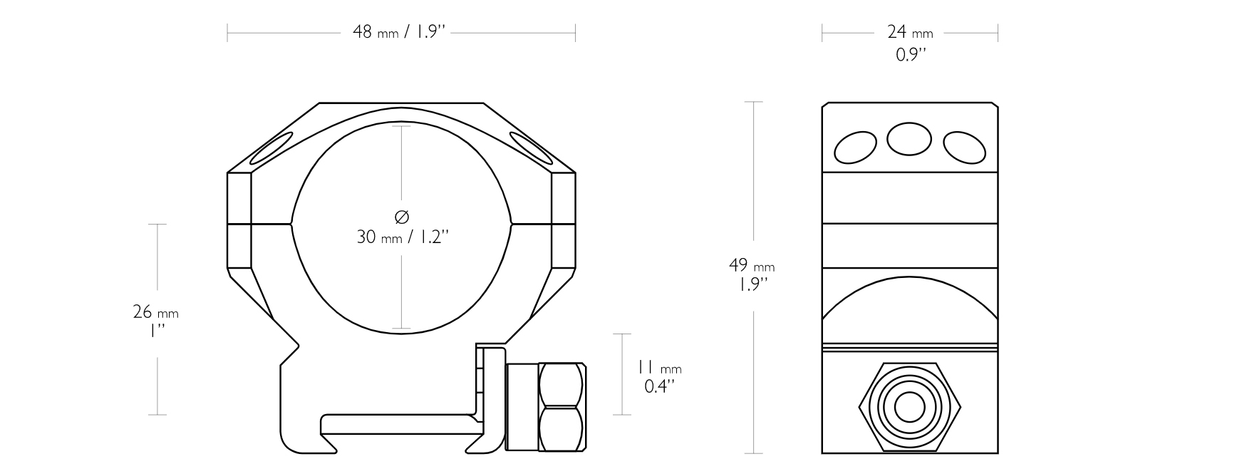 TACTICAL RING MOUNTS 30MM (2 PIECE WEAVER MEDIUM)