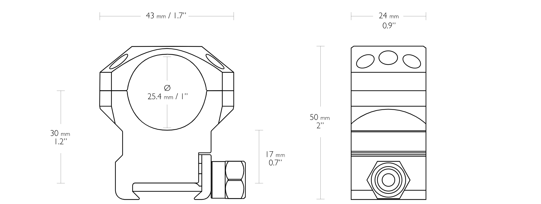 TACTICAL RING MOUNTS 1″ (2 PIECE WEAVER HIGH)