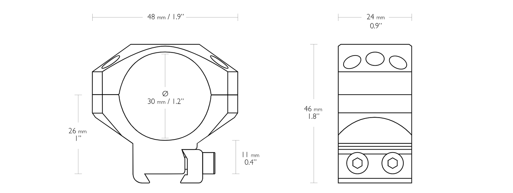 TACTICAL RING MOUNTS 30MM (2 PIECE 9-11MM MEDIUM)