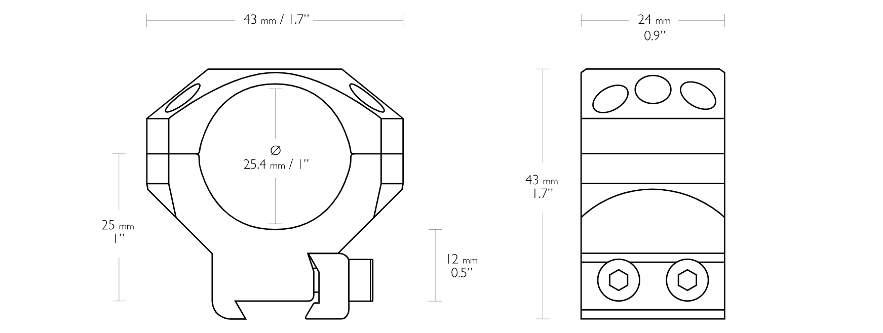 TACTICAL RING MOUNTS 1″ (2 PIECE 9-11MM MEDIUM)