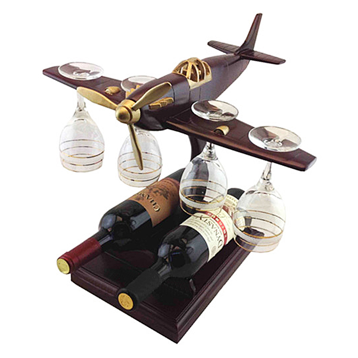 Wooden Airplane Wine Glass Holder and Wine Bottle Holder Just Air Guns