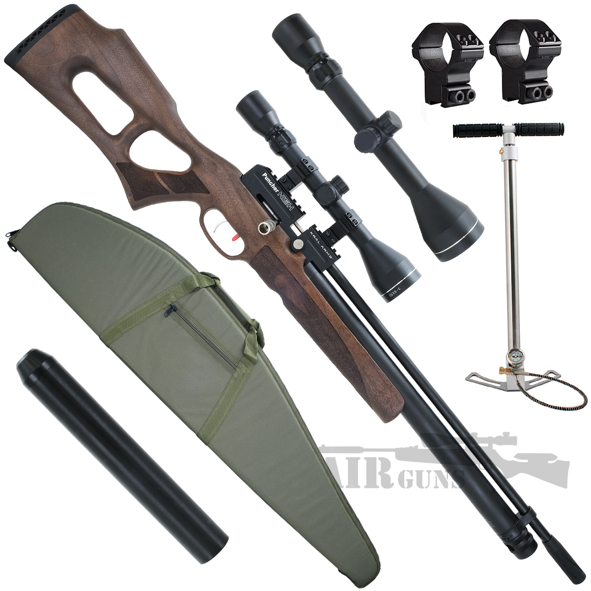 Kral Puncher Nish Walnut PCP Air Rifle Complete Set .177