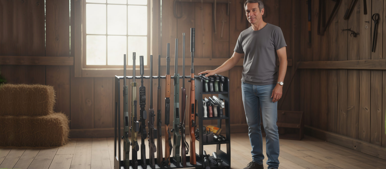 Heavy-Duty Wooden Gun and Accessories Floor Rack Black