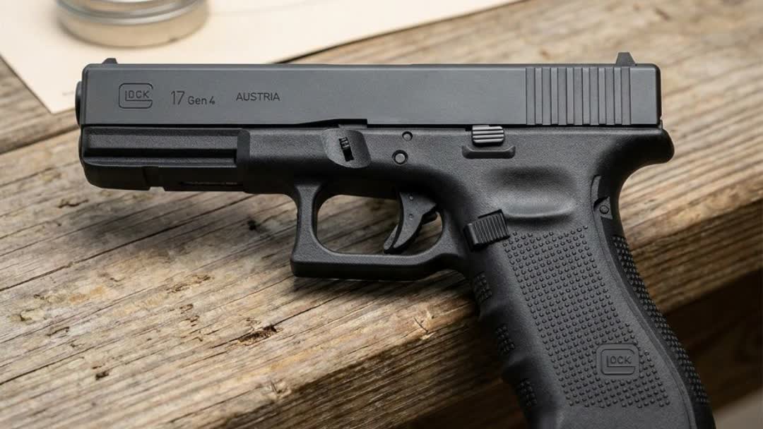 Glock 17 Gen4 CO2 Air Pistol resting on a shooting bench